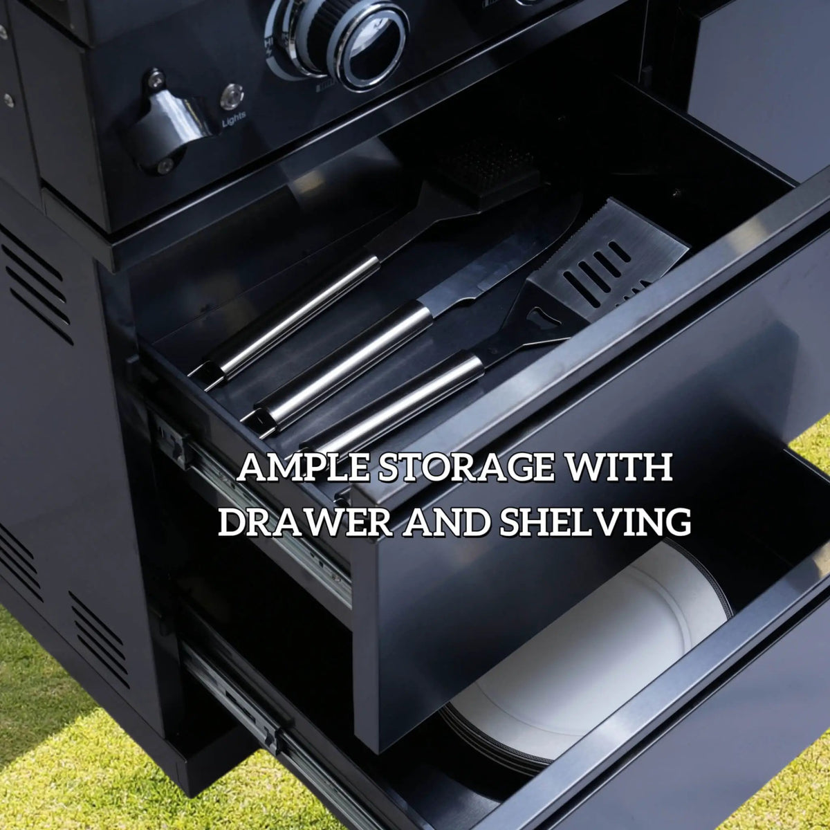 Outdoor BBQ Kitchen Grill Island | Avalon 43 Inch | 6 Burners 85K BTU | Wine Fridge And Rotisserie Kit