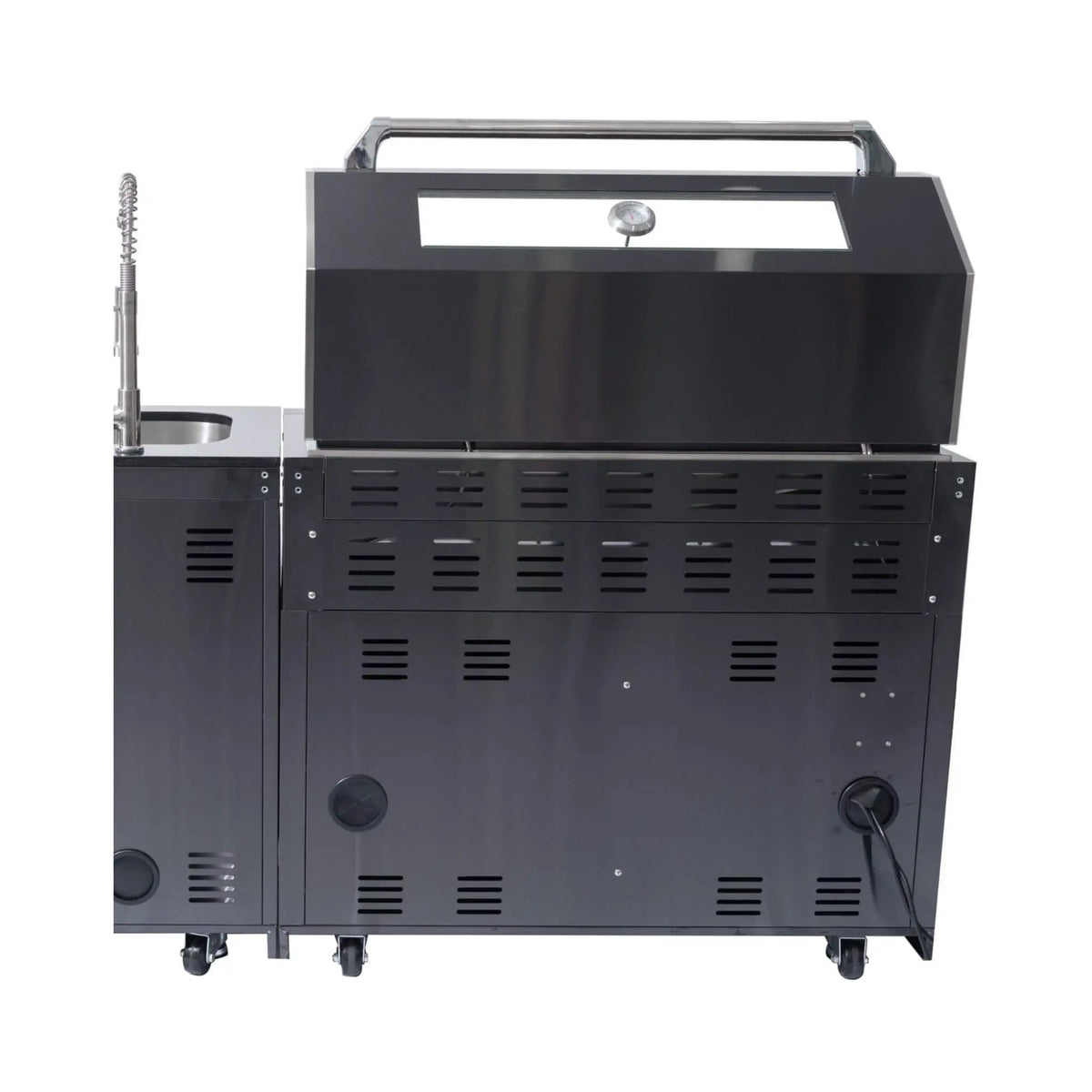 Liquid Propane Kitchen Grill Island | Inferno Premium Black Stainless | 6 Burners Plus Infrared | Rotisserie Kit