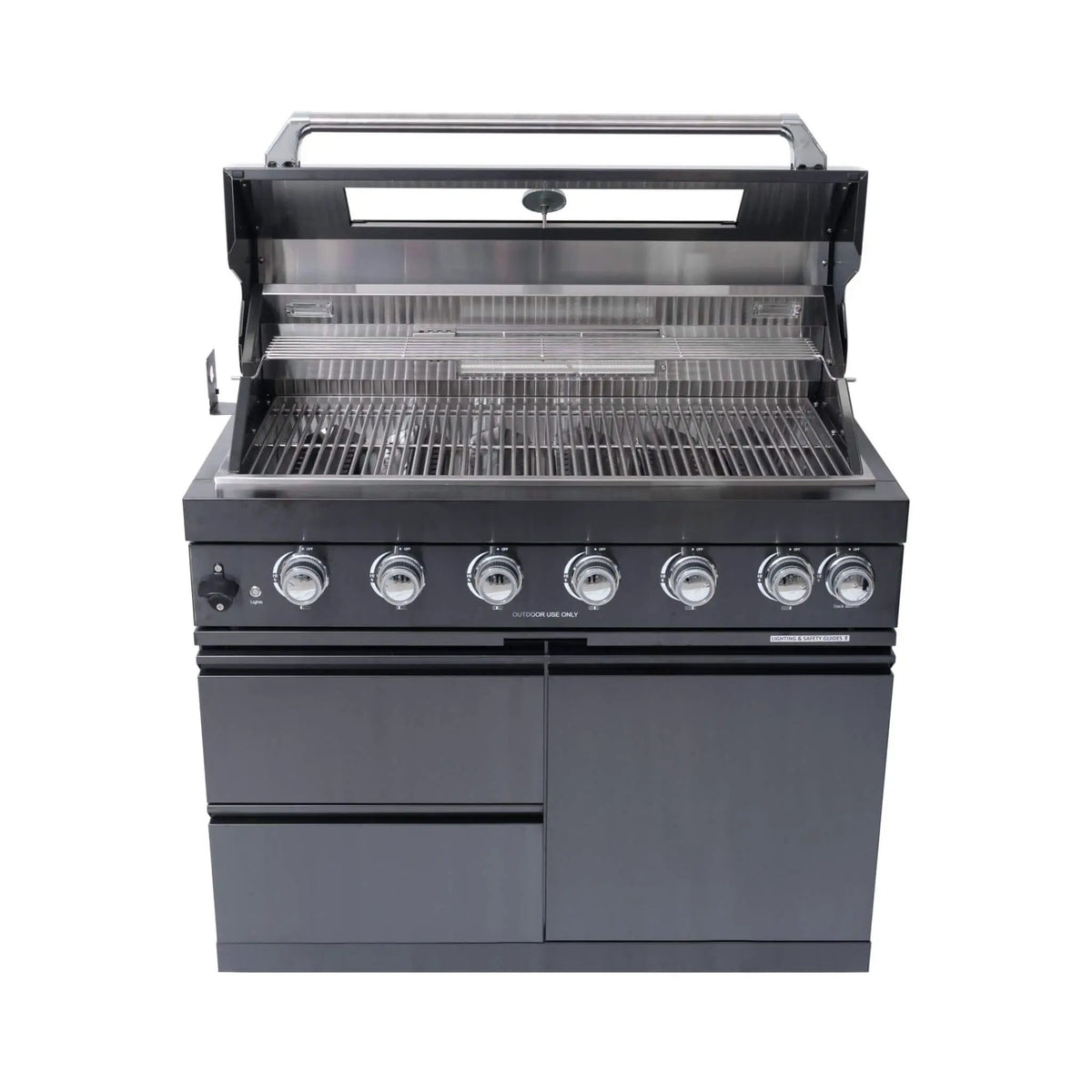 Liquid Propane Kitchen Grill Island | Inferno Premium Black Stainless | 6 Burners Plus Infrared | Rotisserie Kit