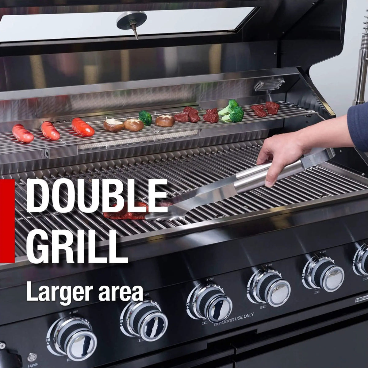 Liquid Propane Kitchen Grill Island | Inferno Premium Black Stainless | 6 Burners Plus Infrared | Rotisserie Kit