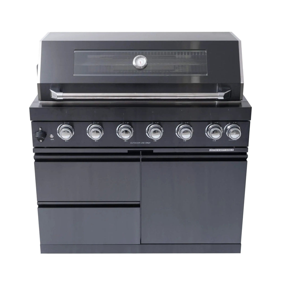 Liquid Propane Kitchen Grill Island | Inferno Premium Black Stainless | 6 Burners Plus Infrared | Rotisserie Kit