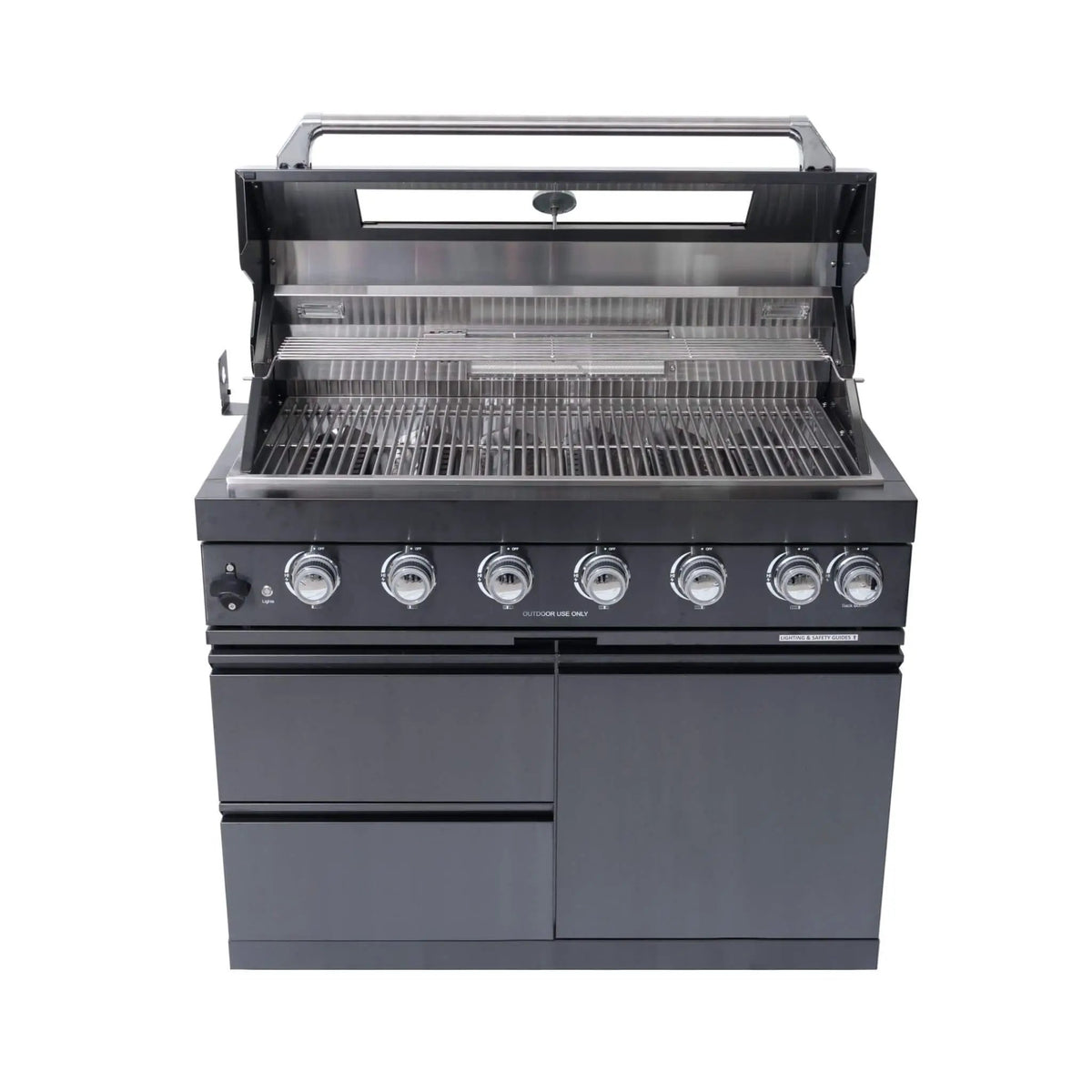 Liquid Propane Kitchen Grill Island | Inferno Premium Black Stainless | 6 Burners Plus Infrared | Rotisserie Kit