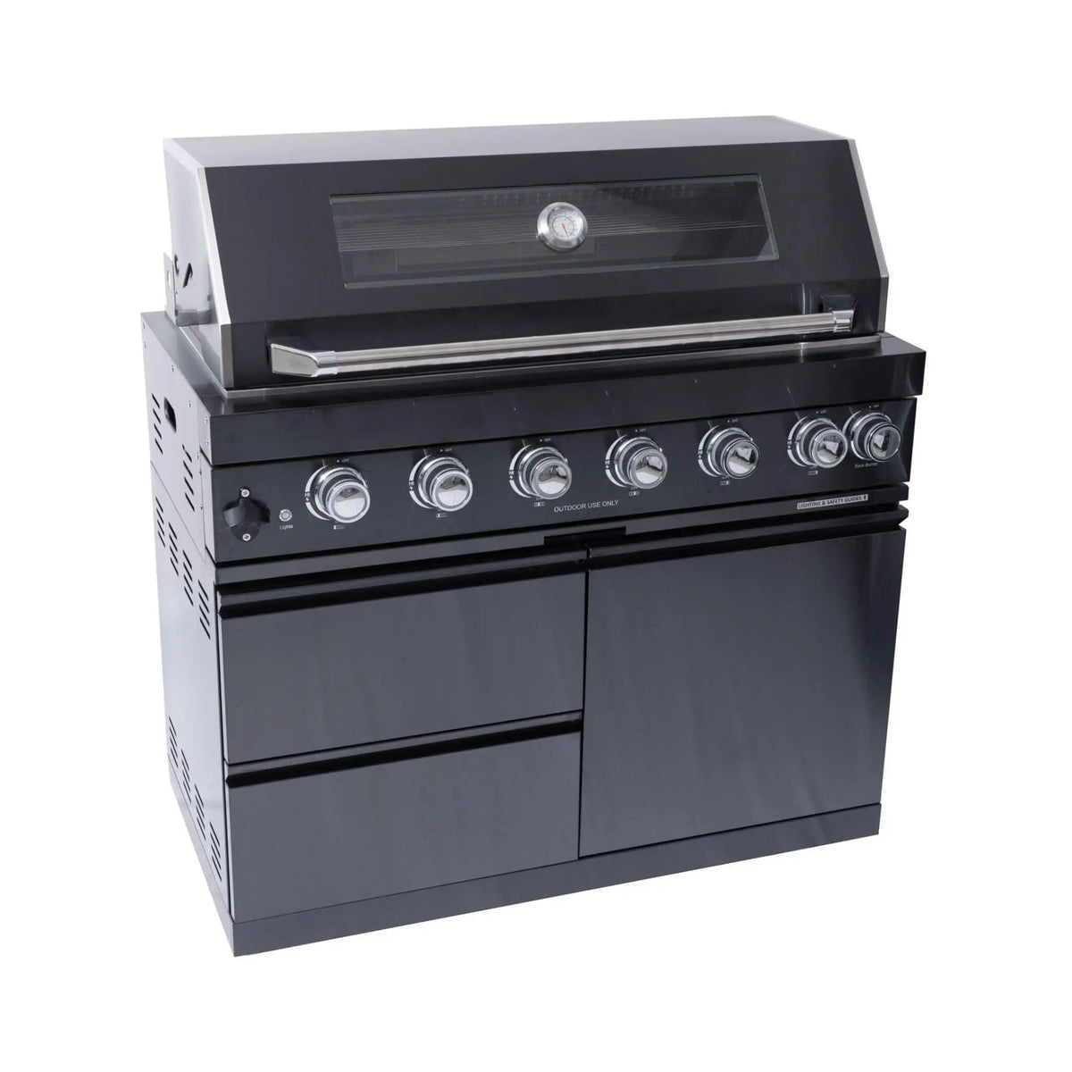 Liquid Propane Kitchen Grill Island | Inferno Premium Black Stainless | 6 Burners Plus Infrared | Rotisserie Kit