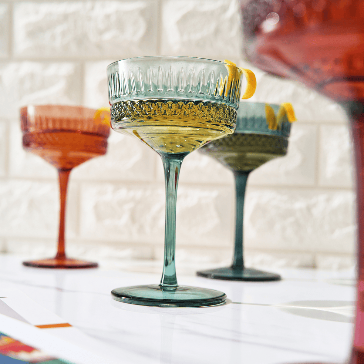 Tonal Crystal Champagne Coupe, Cocktail Glassware | 9.6 oz | Set of 4 | Crystal