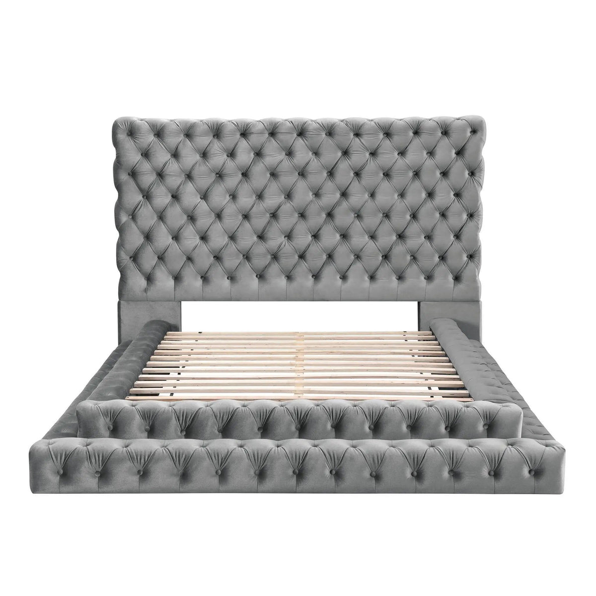 Tufted Platform Bed | Oversized Headboard | Fully Upholstered Frame | Glam Design