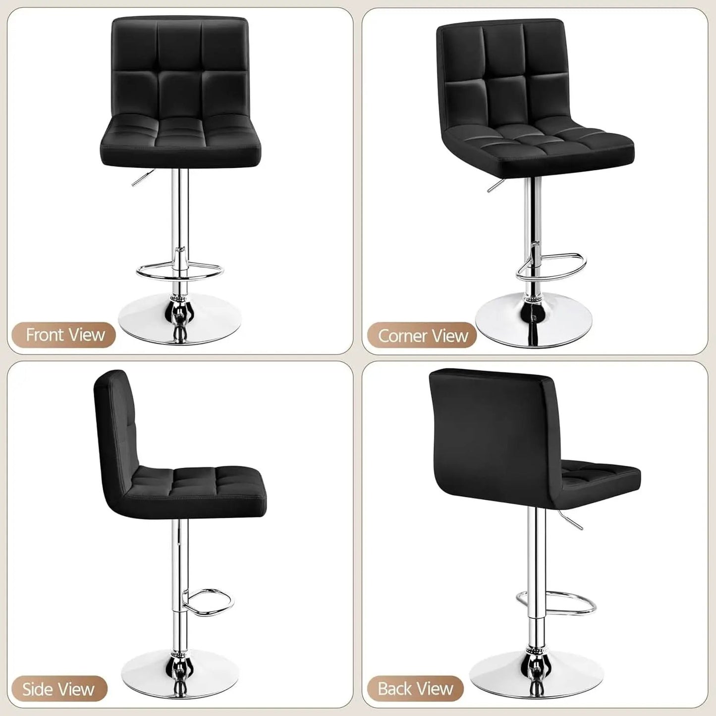 Set Of 2 Adjustable Black PU Leather Swivel Bar Stools from PriceLows™
