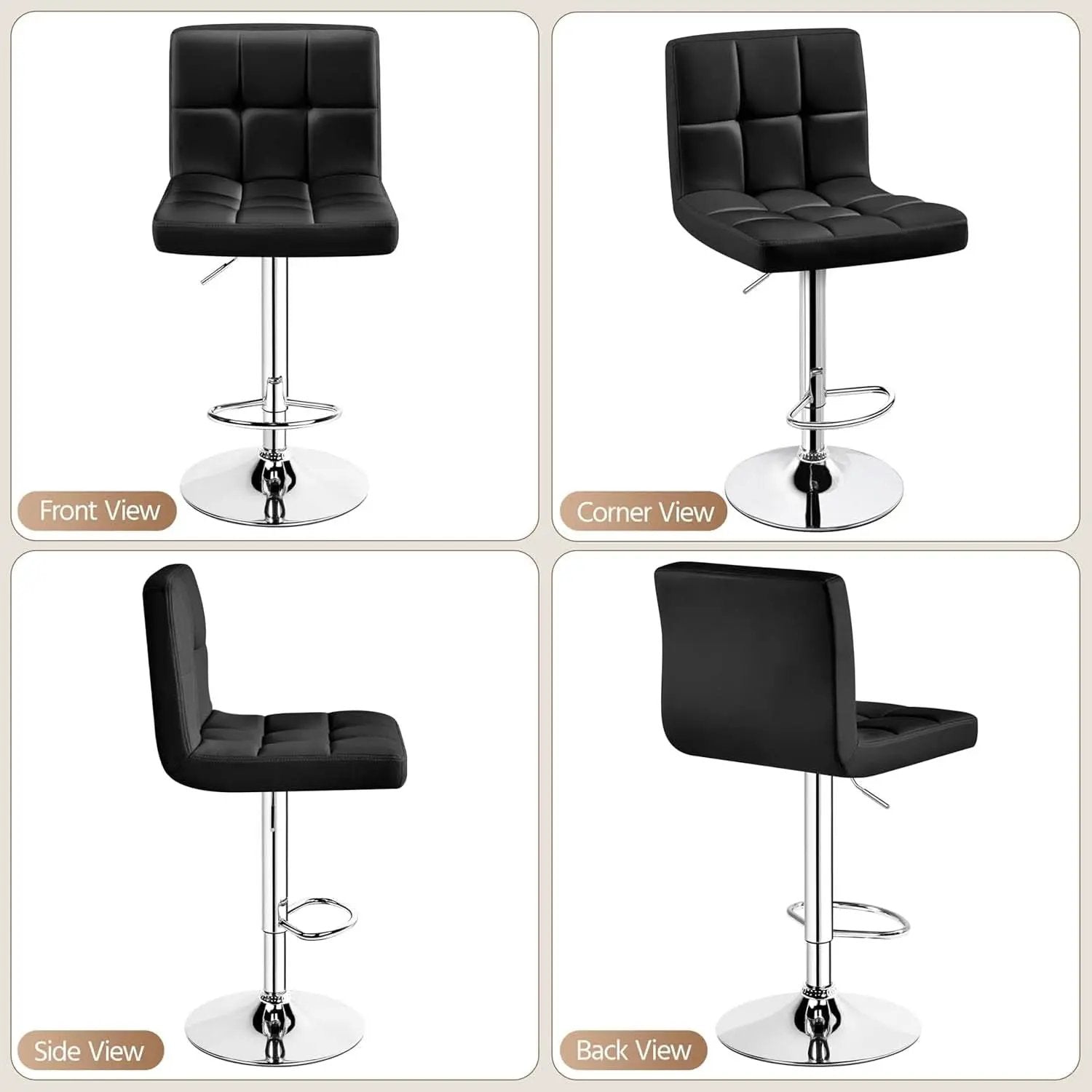 Set Of 2 Adjustable Black PU Leather Swivel Bar Stools from PriceLows™
