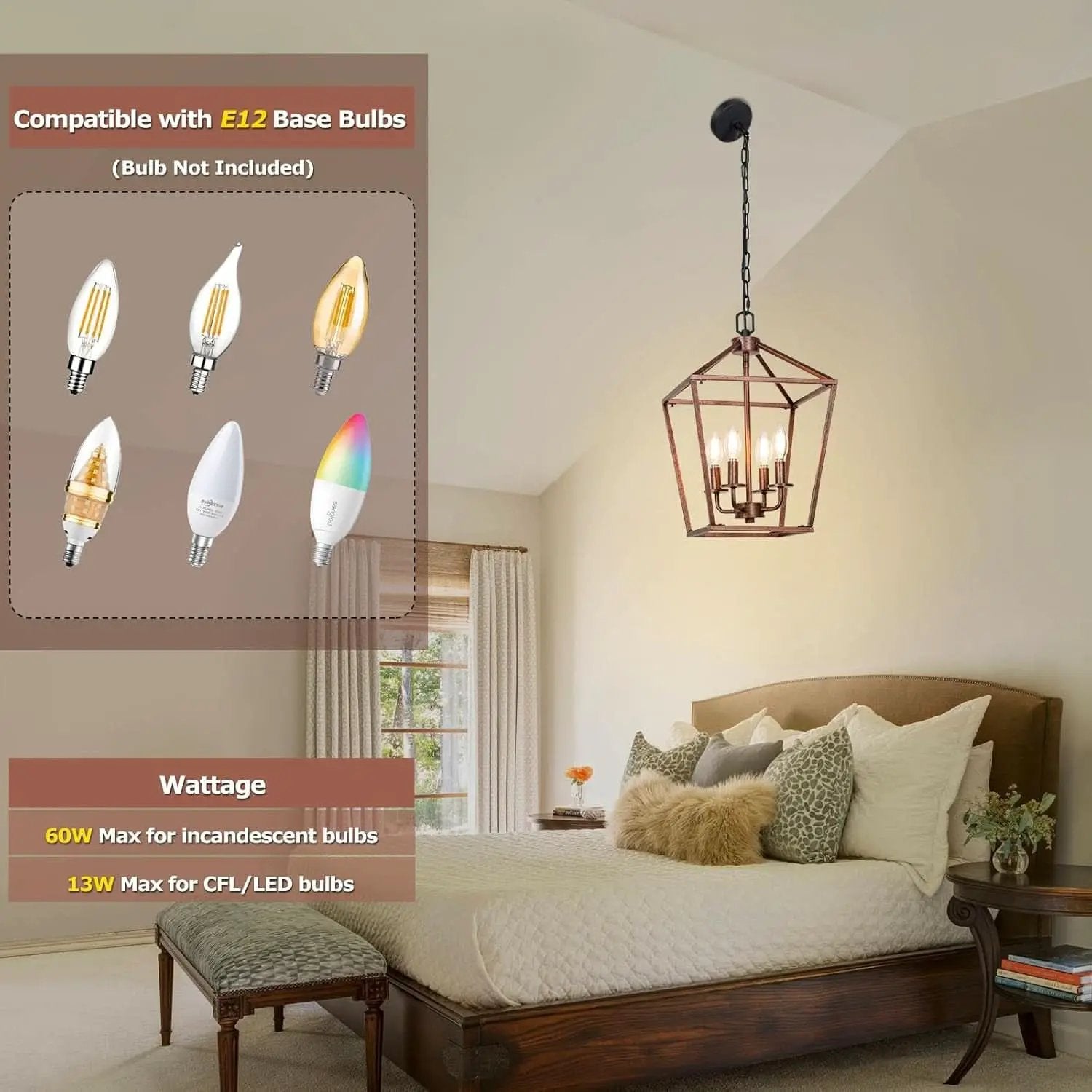 Antique Bronze 4-Light Chandelier Pendant Light Dining from PriceLows™