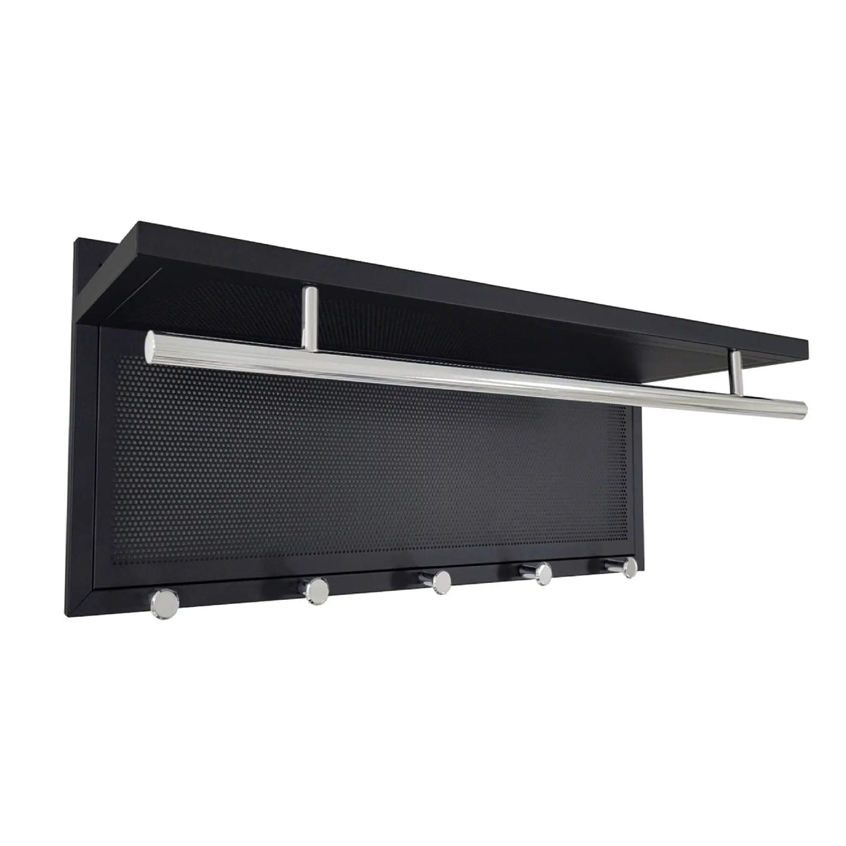Wall Mounted Coat Rack | 5 Metal Hooks | Storage Shelf And Hanging Bar