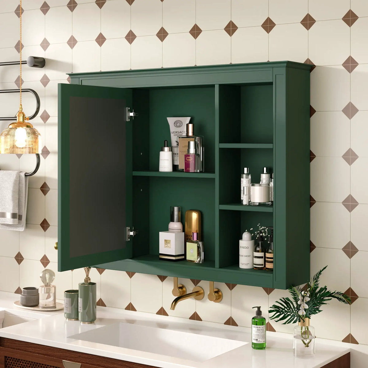 Wall Mounted Medicine Cabinet | Adjustable Interior | 6 Open Shelves