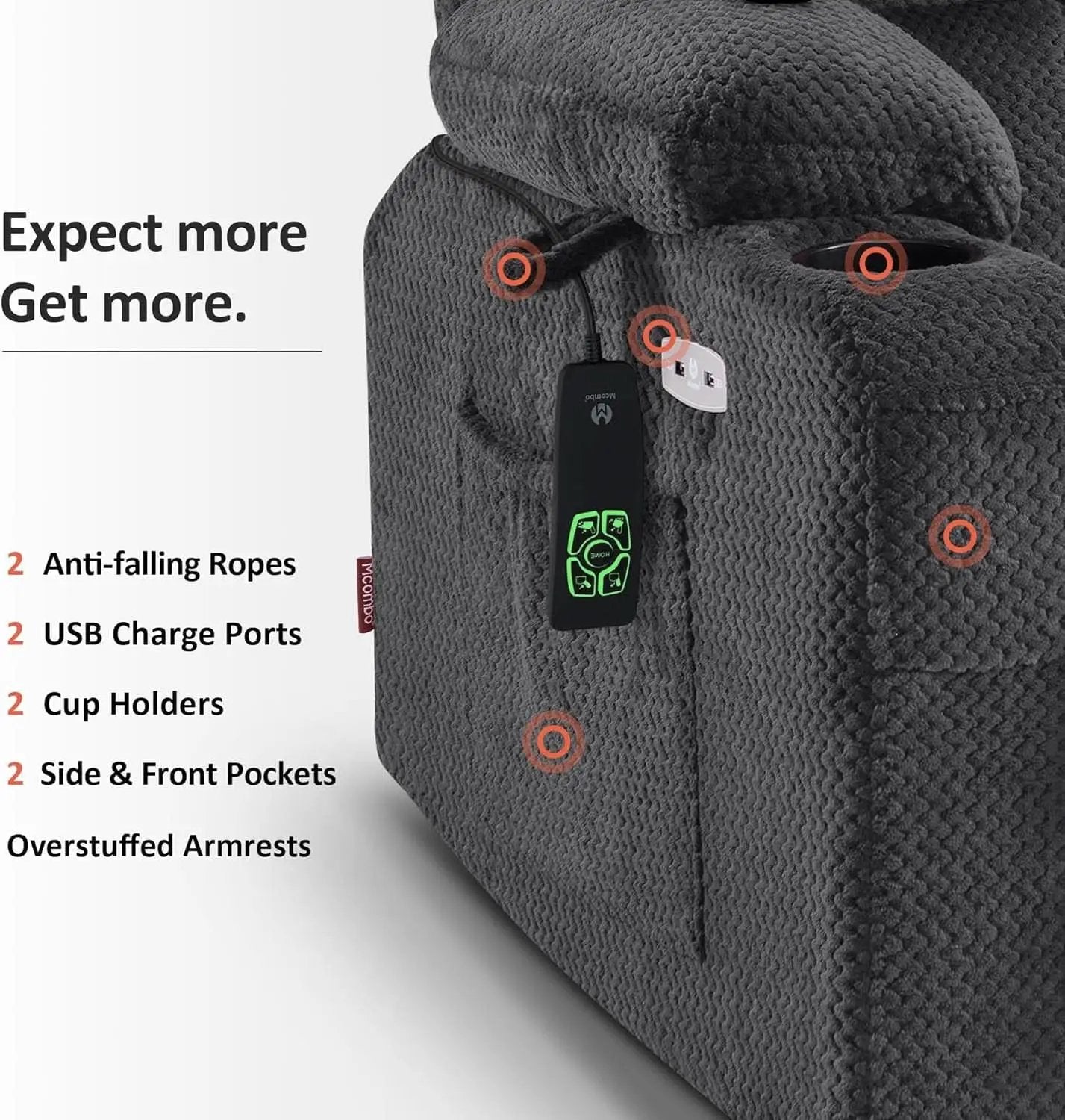 Dark Grey Wide Power Lift Recliner With Massage And USB from PriceLows™