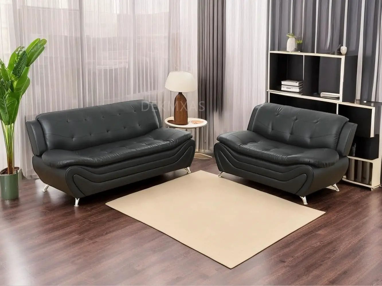 Black Leather Sofa Set With Loveseat For Living Room from PriceLows™