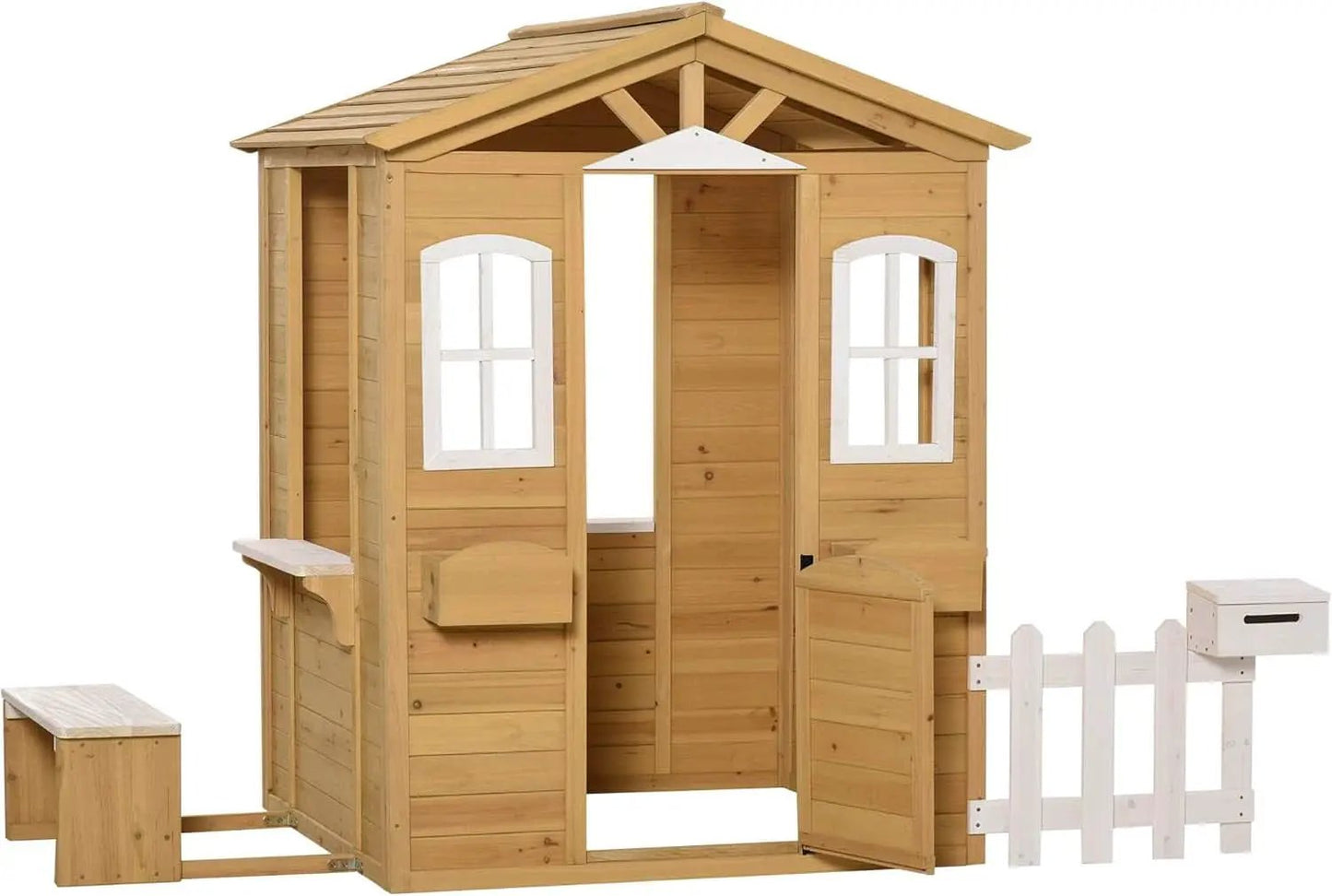 Kids Outdoor Wood Playhouse With Working Door And Windows from PriceLows™