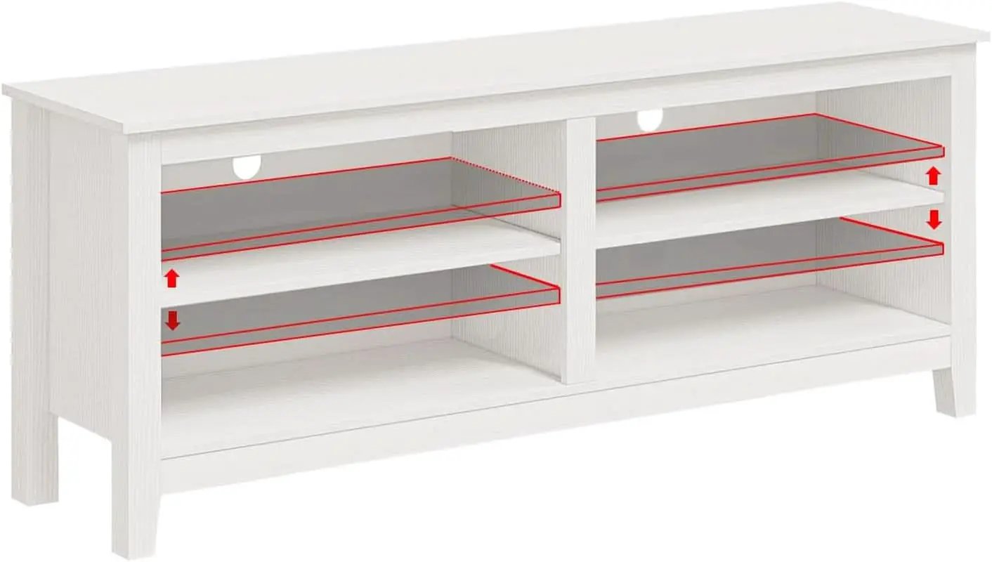 65 Inch TV Stand With Open Storage Shelves White Cabinet from PriceLows™
