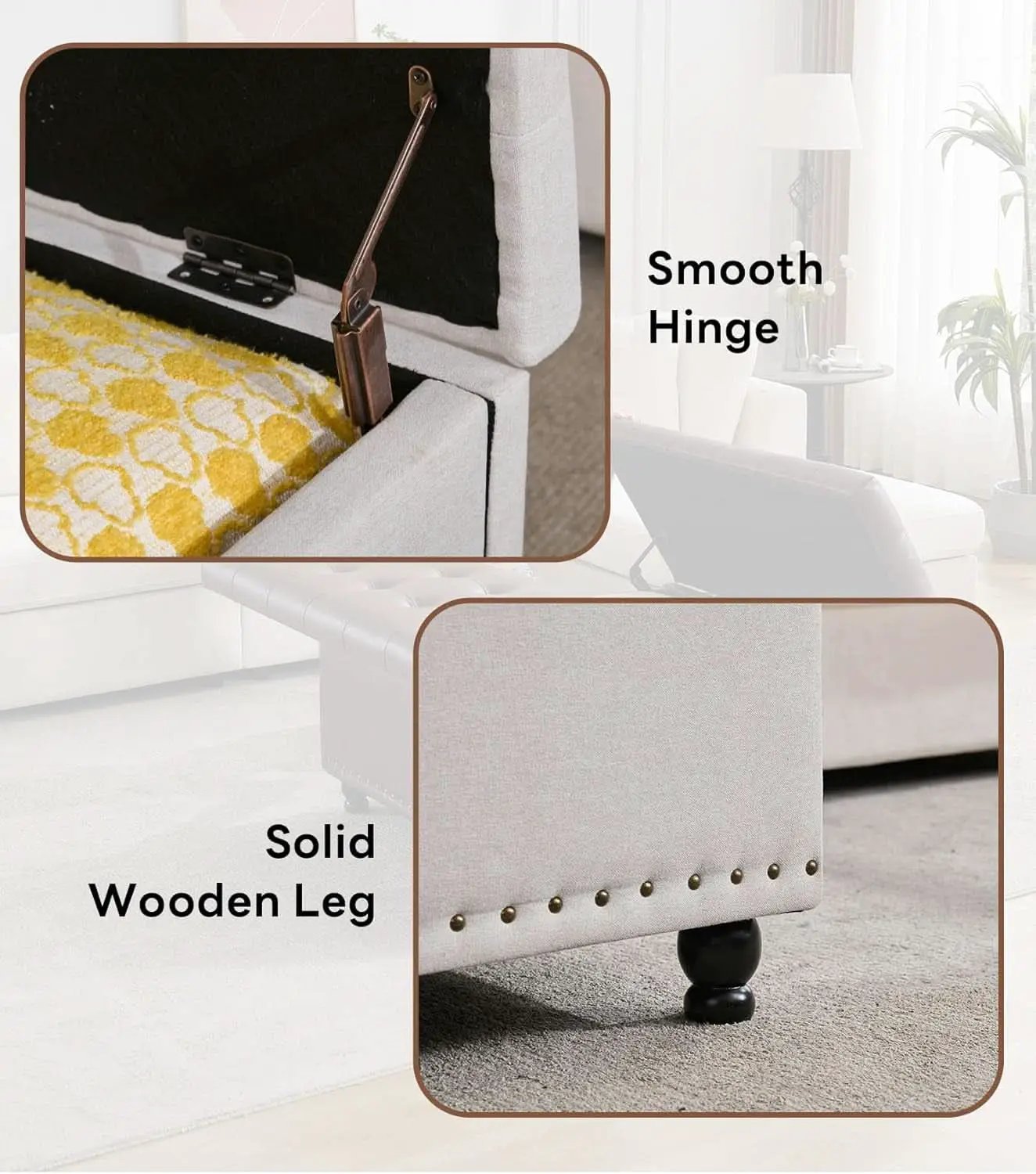 Beige Oversized Storage Ottoman Featuring Lift Top