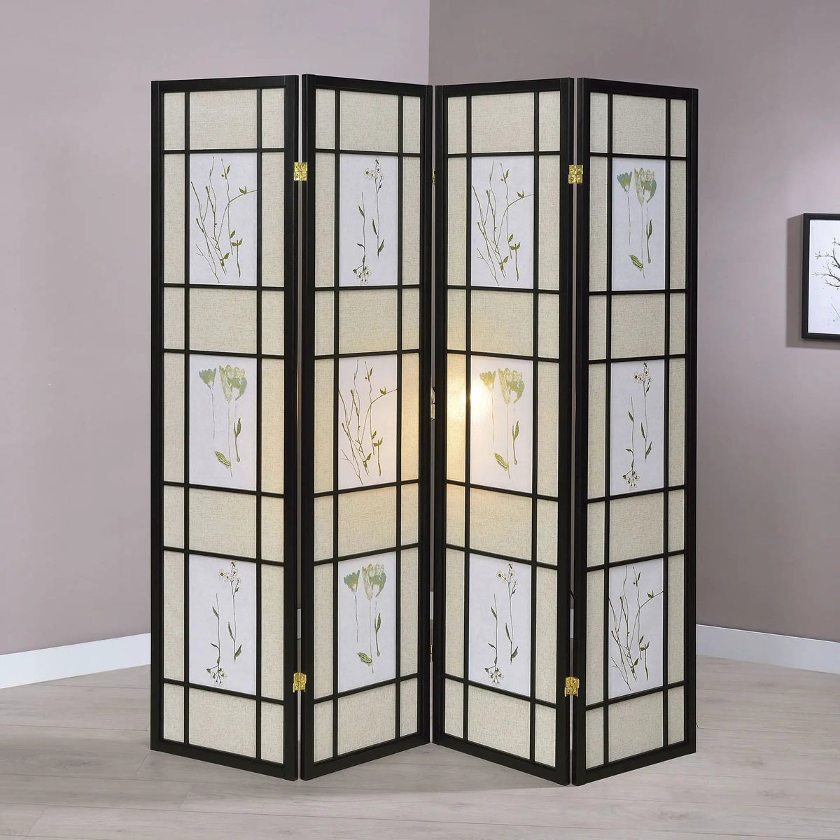 Catabella 4-Panel Room Divider Folding Shoji Screen Floral | 69.5 x 0.75 x 70.25 in | Fabric & Wood | Home