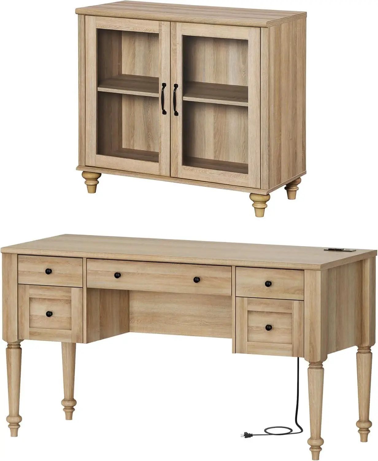 Distressed Oak Farmhouse Executive Desk With Glass from PriceLows™