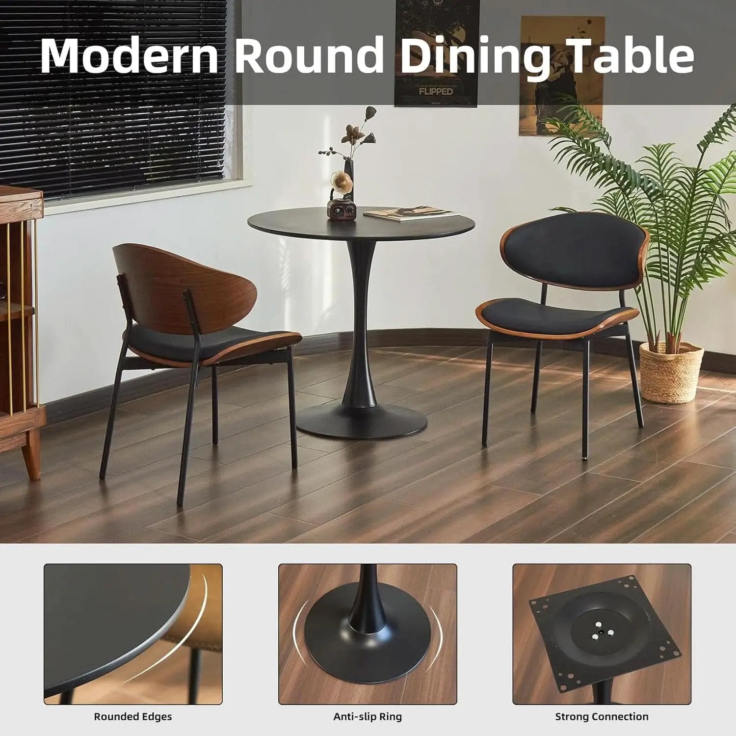 31.5 Inch Round Tulip Dining Table With Black Pedestal Base from PriceLows™