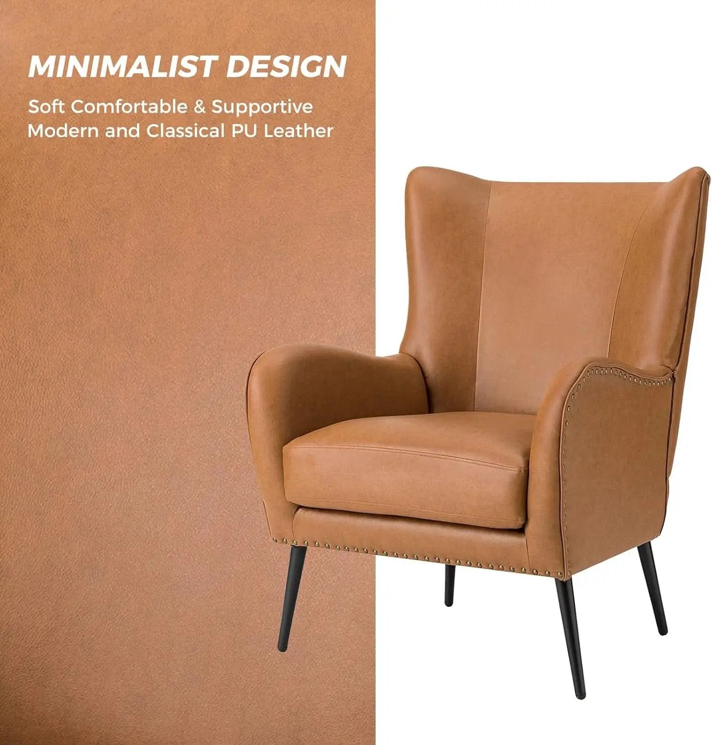 Faux Leather Wingback Chair With Black Nailhead Trim from PriceLows™