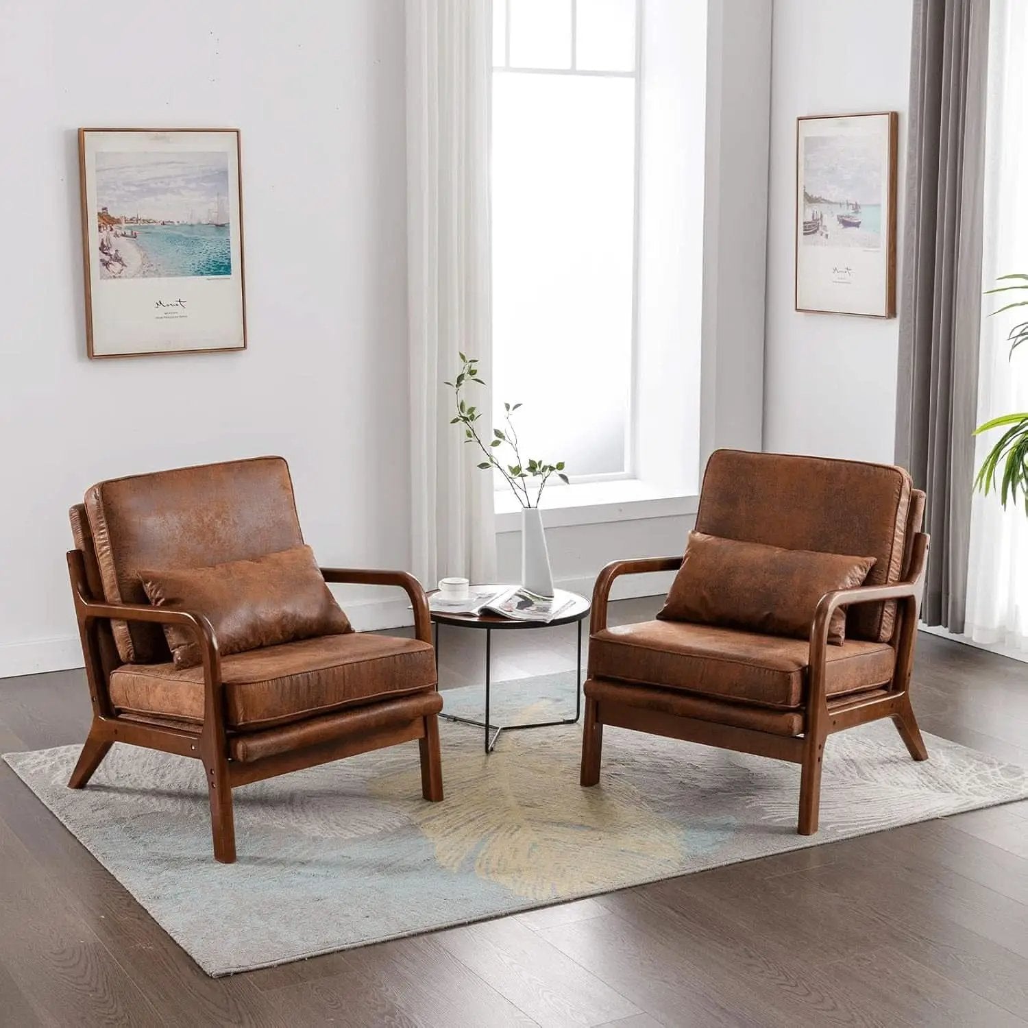 Brown Microfiber Midcentury Modern Accent Chair Set from PriceLows™