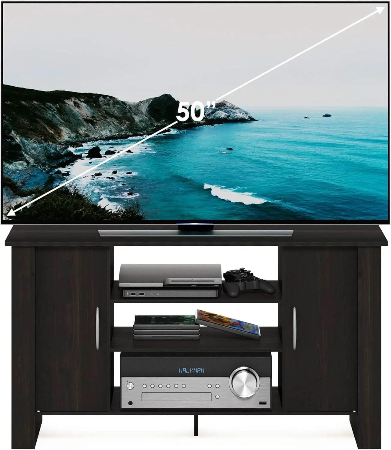 Econ Espresso TV Stand With Concealed Storage And Shelves from PriceLows™