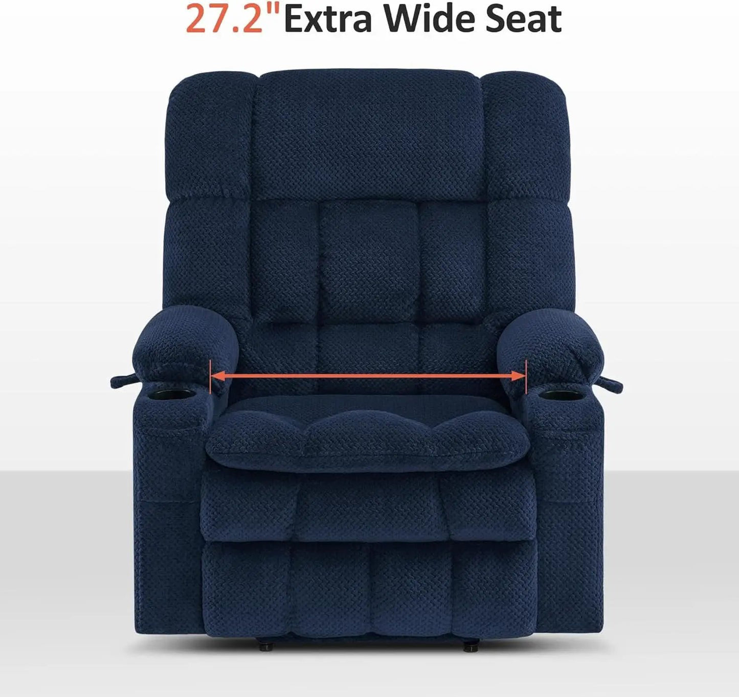 Large Wide Navy Blue Dual Motor Lift Recliner Massage And Heat from PriceLows™
