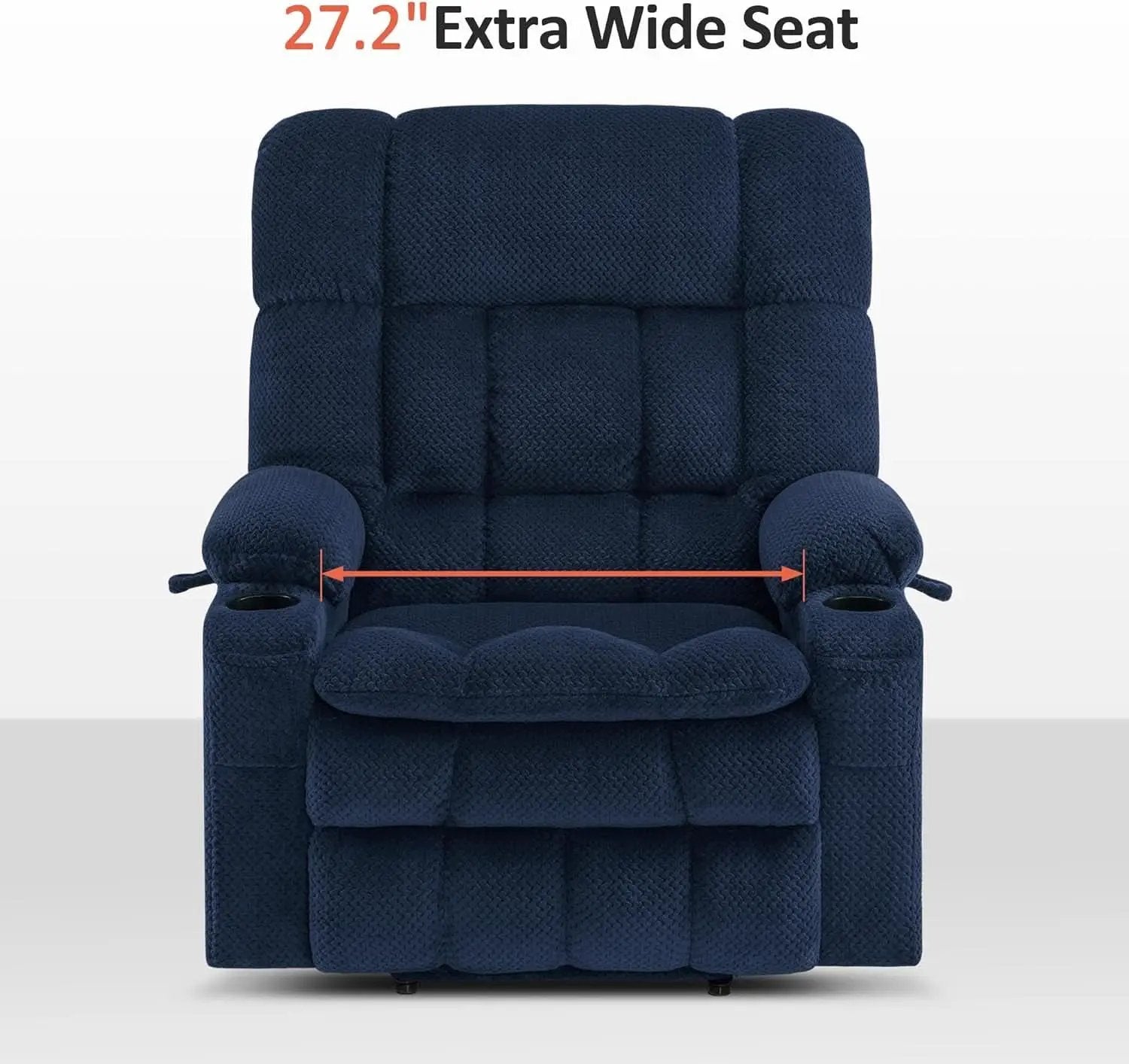 Large Wide Navy Blue Dual Motor Lift Recliner Massage And Heat from PriceLows™