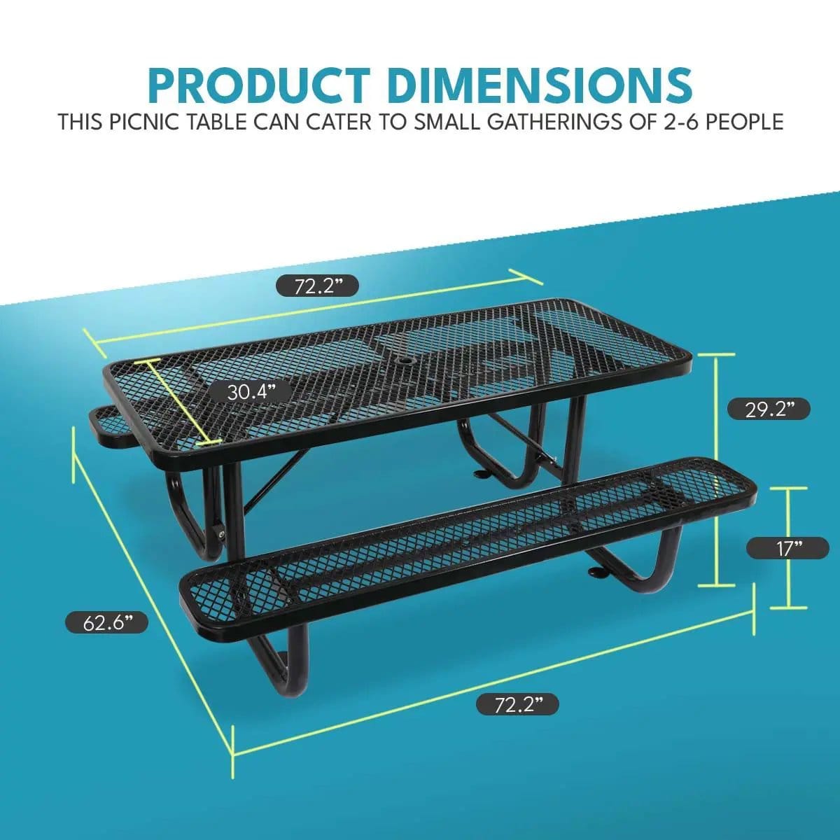 Outdoor Steel Picnic Rectangular Table With Umbrella Pole | 3 Pieces | Steel & Metal | Dining Room