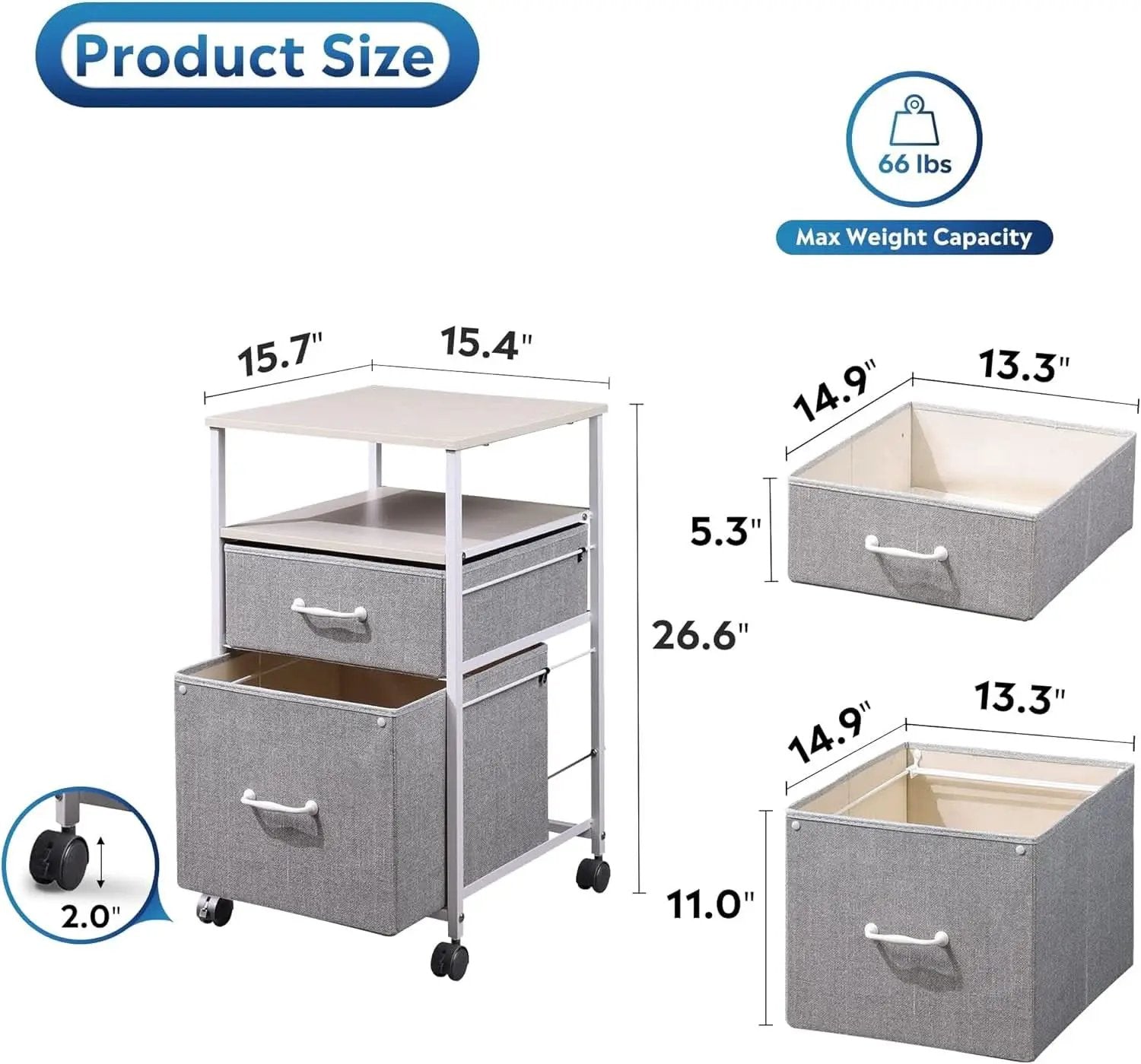 2 Drawer Mobile File Cabinet Rolling Printer Stand With Open Storage Shelf Light Grey from PriceLows™