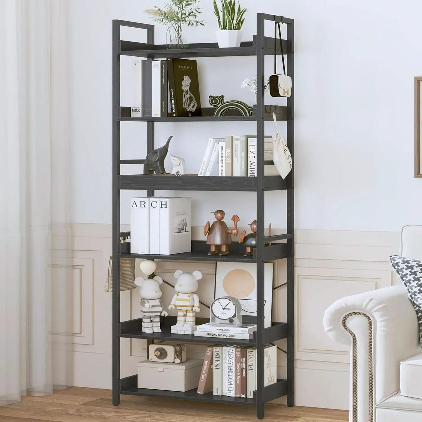 Adjustable Industrial Bookshelf 70 Inch Black Metal from PriceLows™