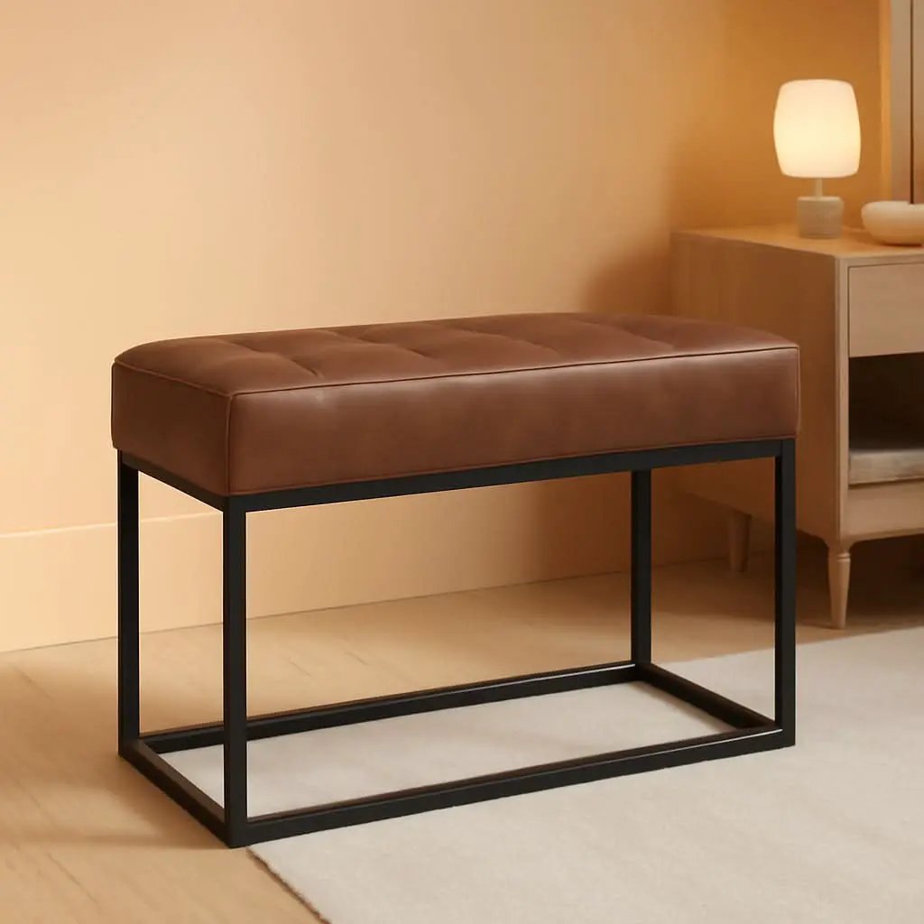 Small Brown Faux Leatherette Channel Tufted Ottoman from PriceLows™
