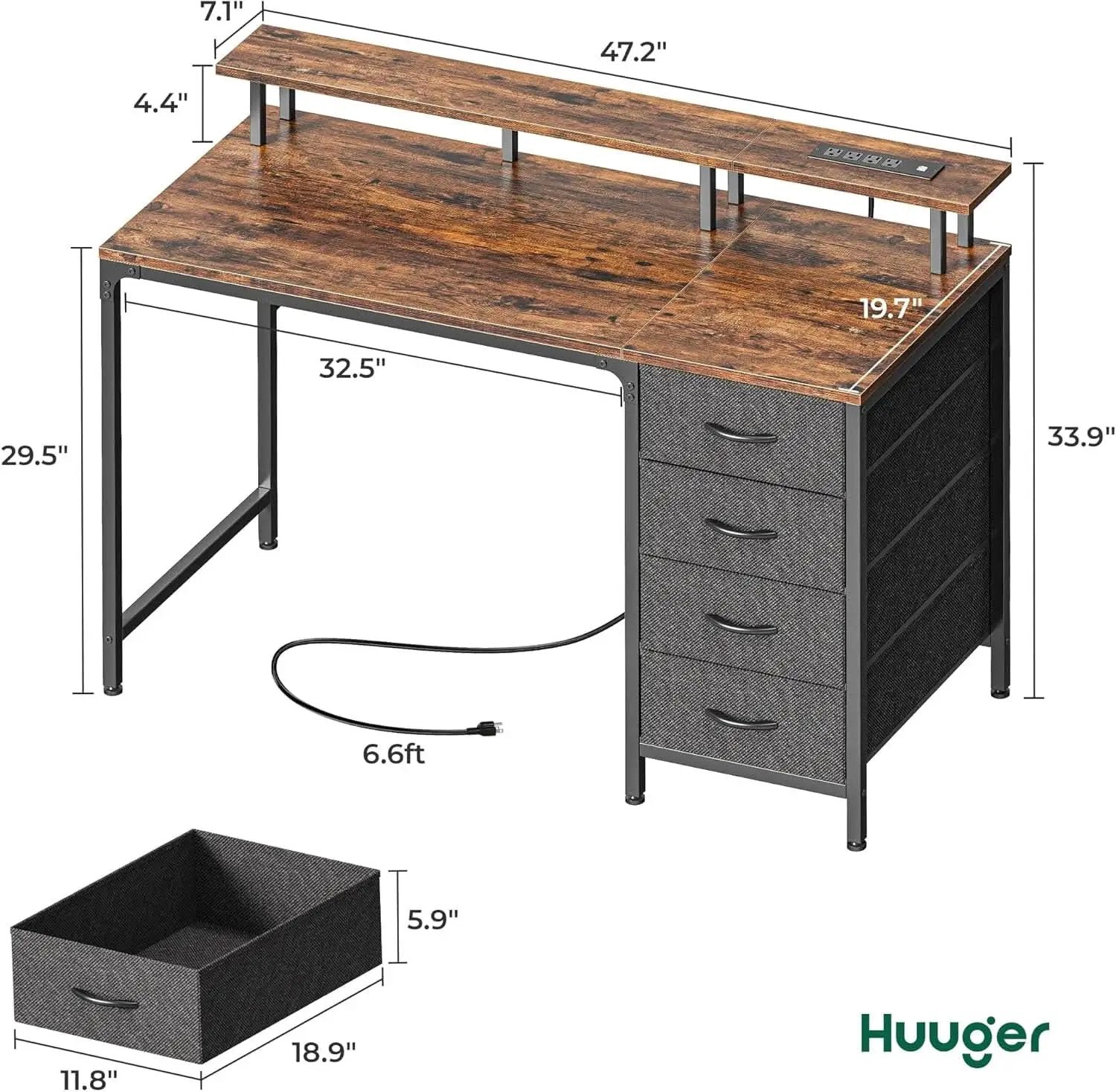 47 Inch Computer Desk With LED Lights And Power Outlets from PriceLows™