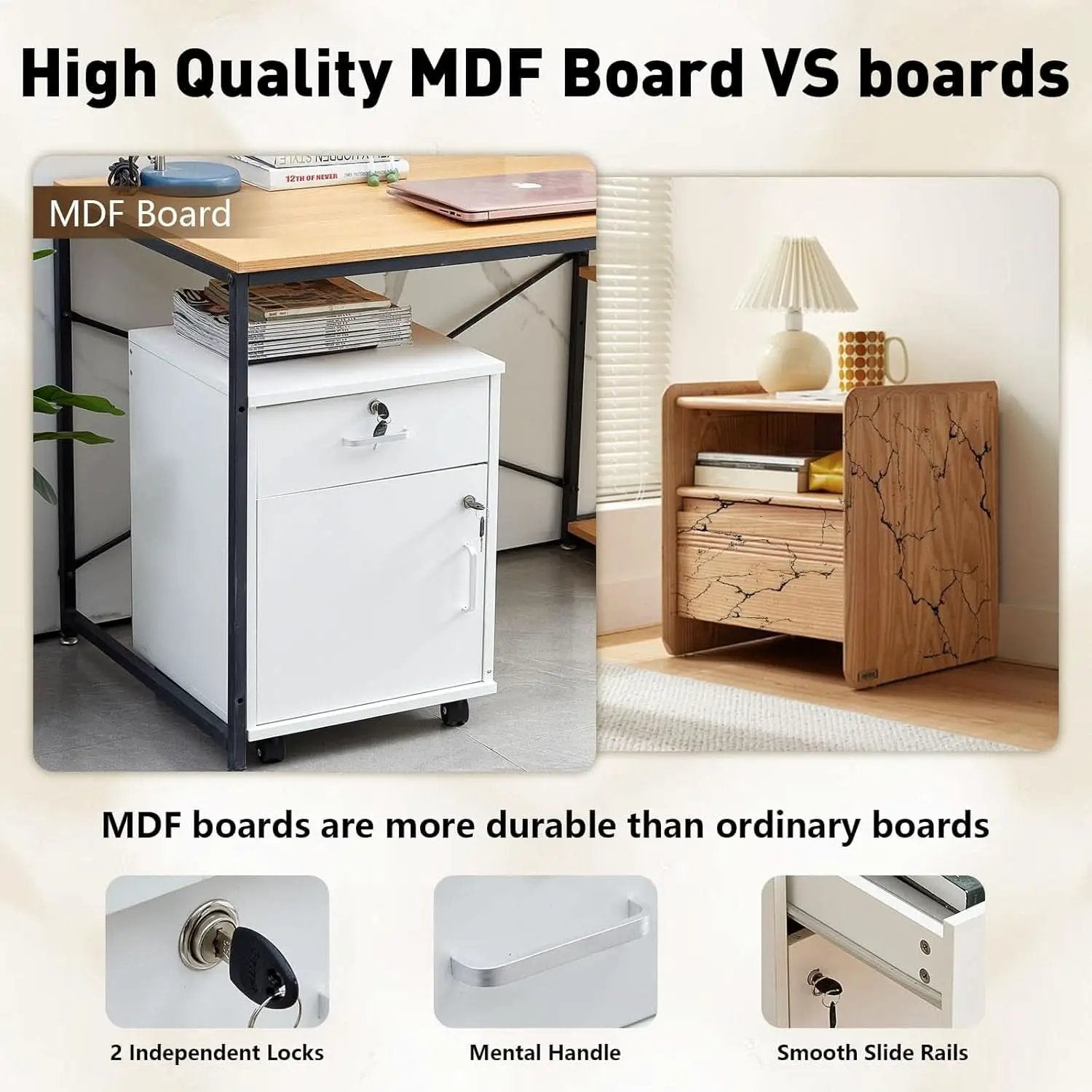White Mobile File Cabinet With Lockable Drawer And Door from PriceLows™
