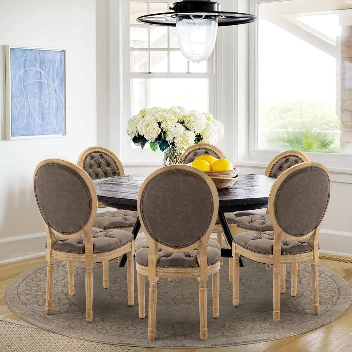 Brown PU Leather Upholstered Dining Chairs Set Of 6 from PriceLows™