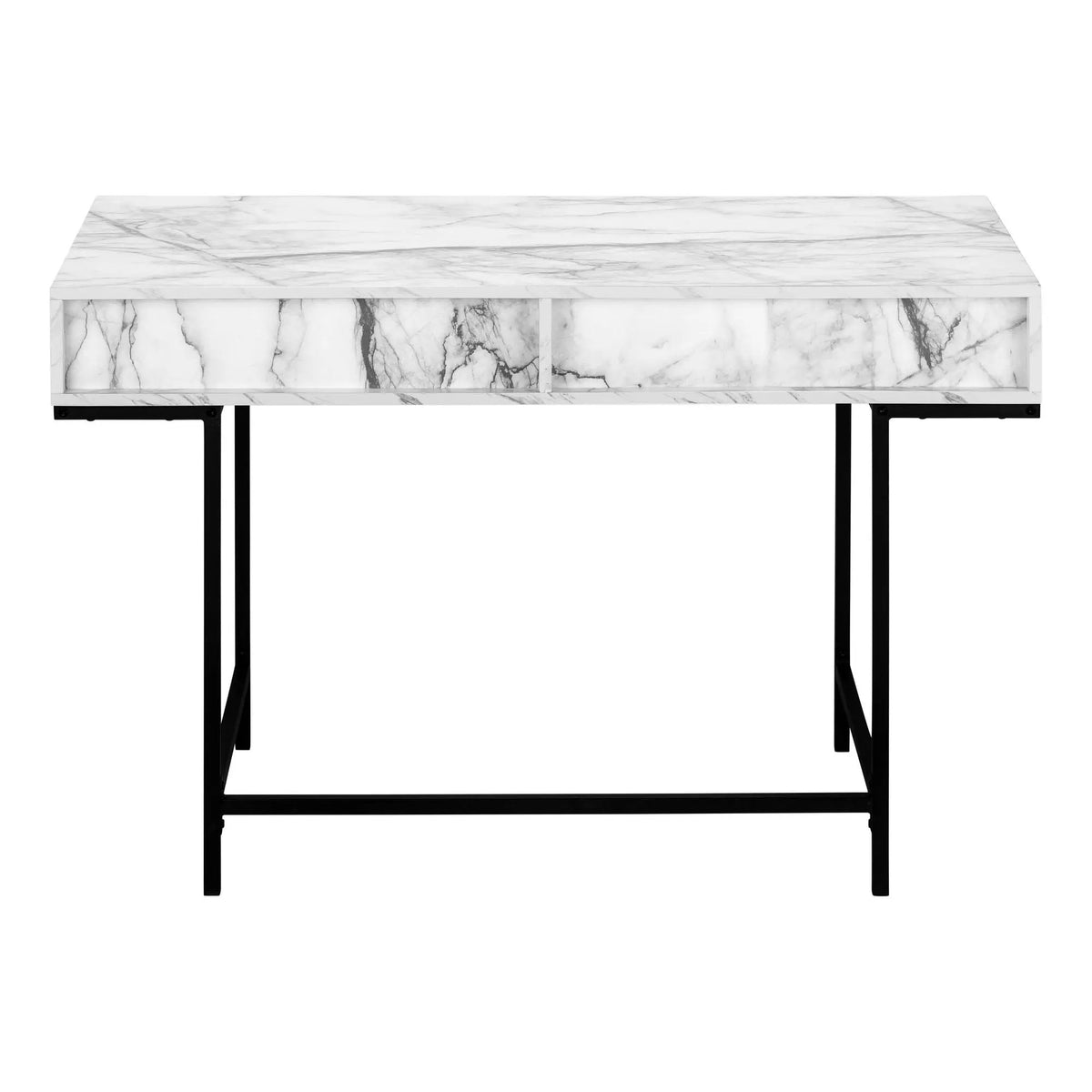 Stone-Look Computer Desk | Two Storage Drawers | Metal Base | 47.25 Inch Length
