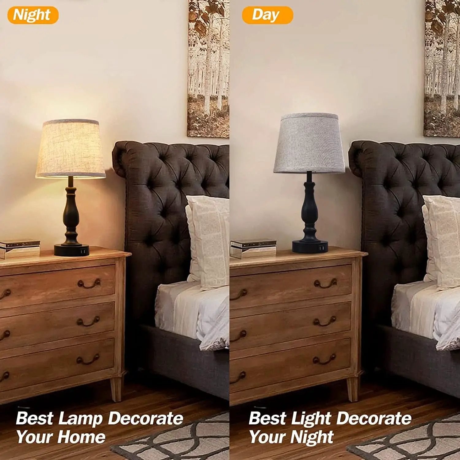 Table Lamps Set of 2 With USB Charging Ports Bedside Modern from PriceLows™
