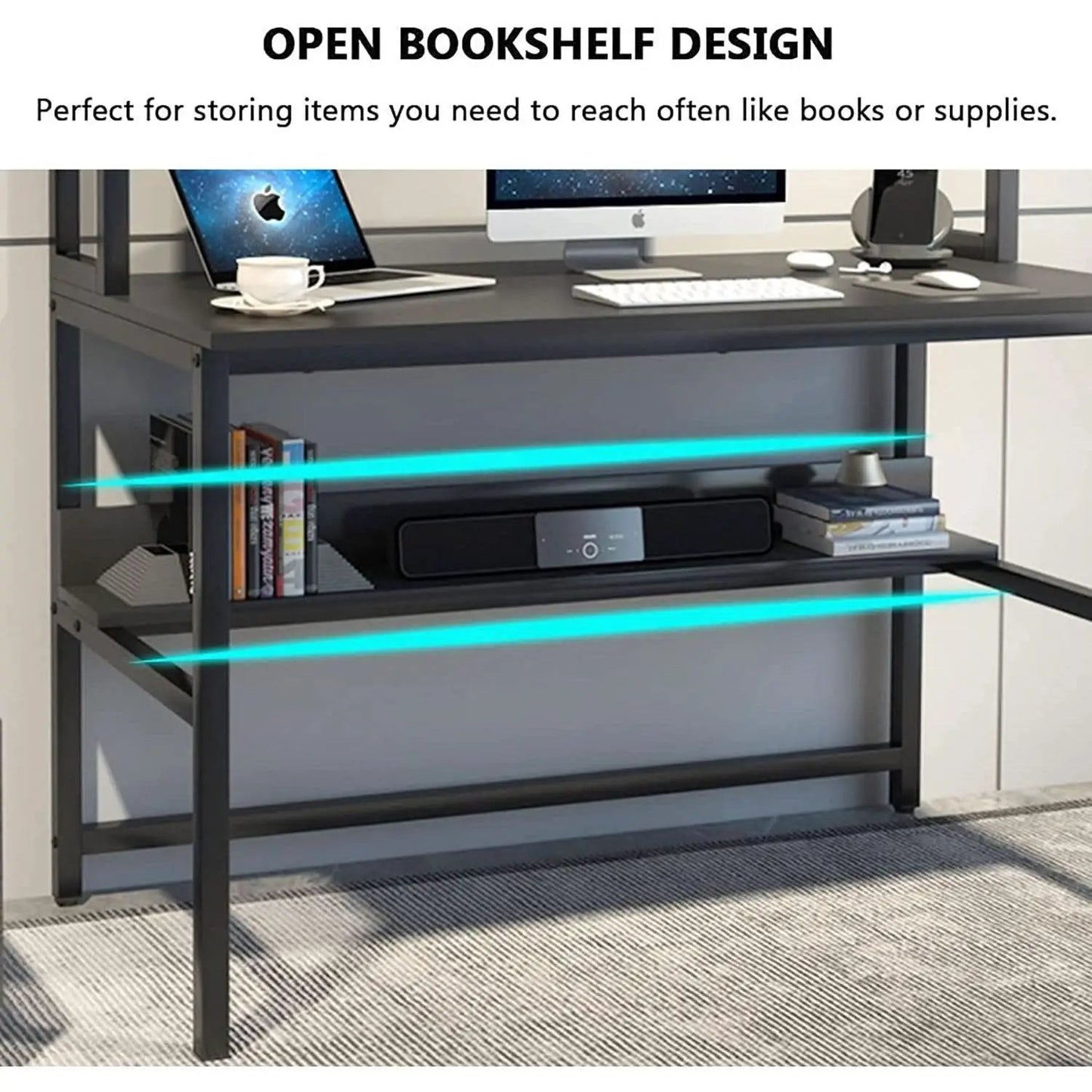 Black Computer Desk With Hutch And Bookshelf Extra Large Desktop from PriceLows™