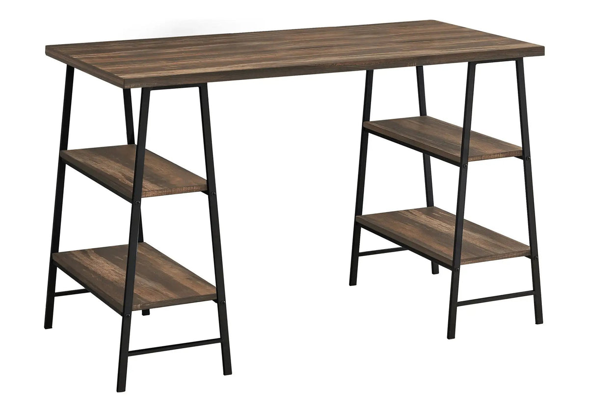 Sawhorse Computer Desk | 47.25 Inch Width | Four Open Shelves | Industrial Style