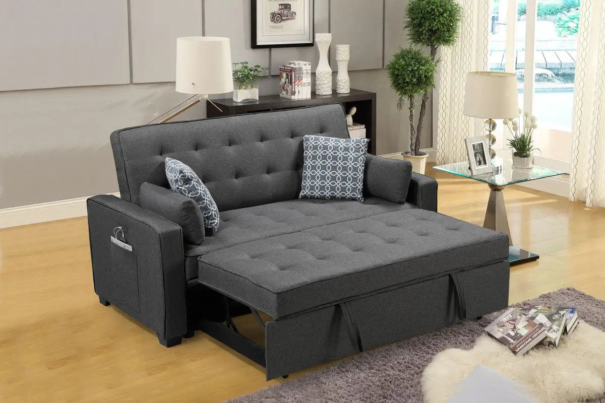 William Sleeper Sofa | 2 USB Charging Ports | 4 Accent Pillows | Gray