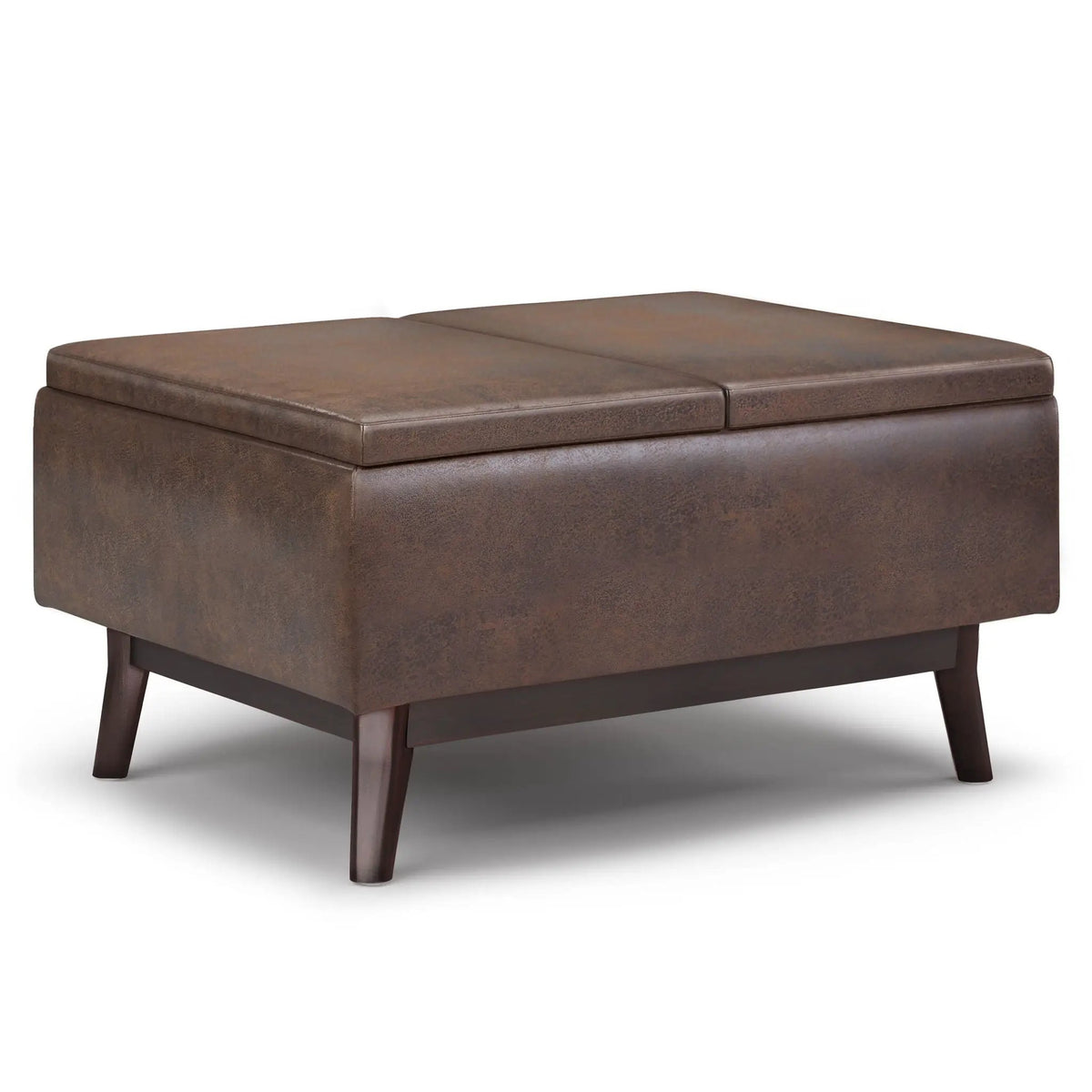 Owen Tray Top Coffee Table Ottoman | Upholstered Storage | Two Flip Over Serving Trays | Small Size