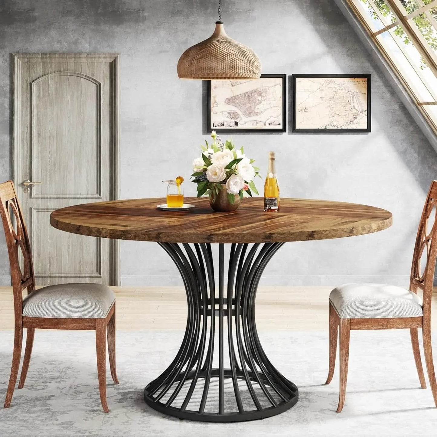 Round Dining Table 47 Inch Metal Base For Kitchen And Dining from PriceLows™