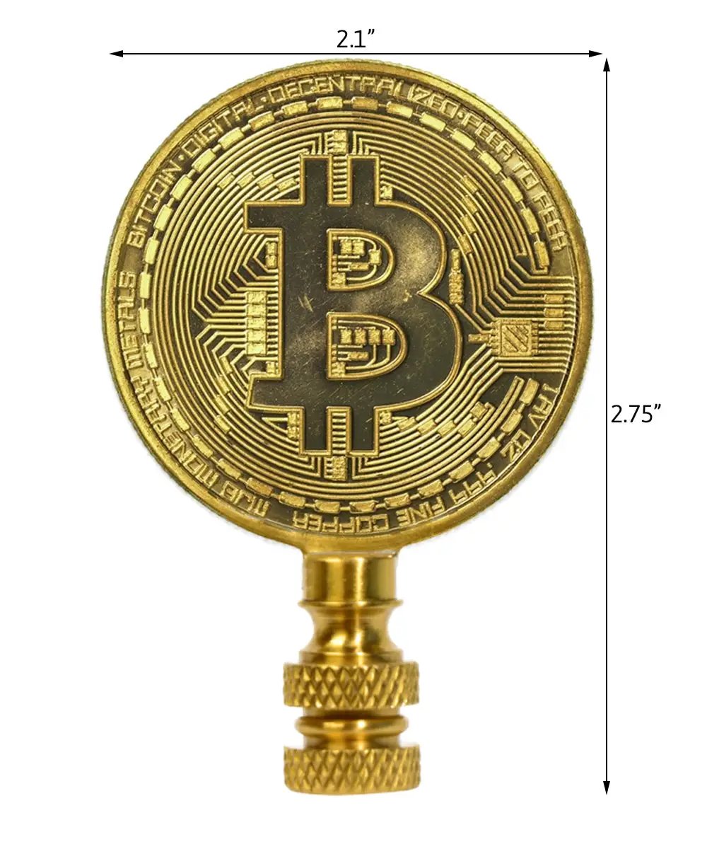 Lamp Finial | Bitcoin Token Icon | Polished Brass | 2.75 Inch