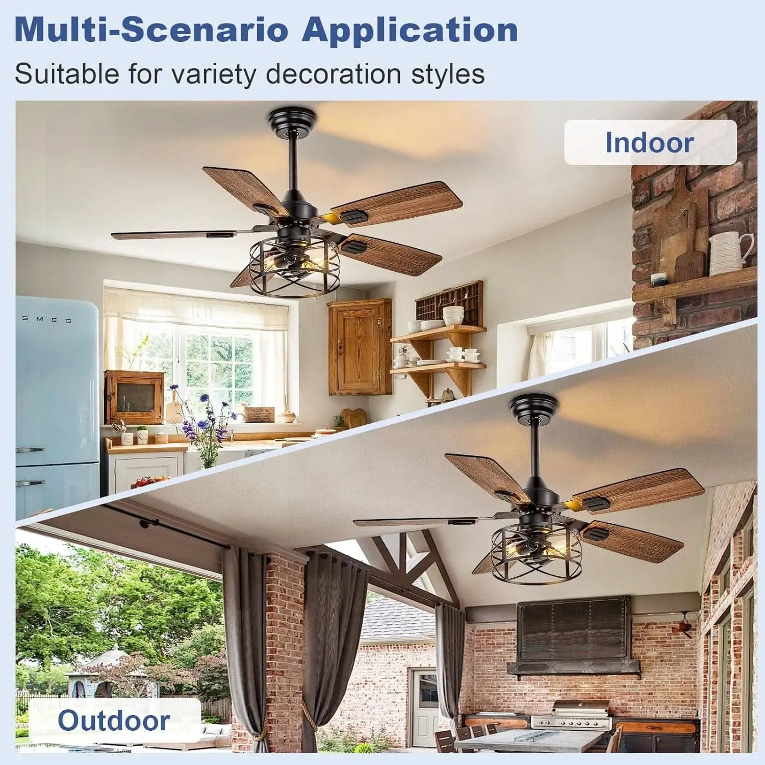 42 Inch Farmhouse Cage Ceiling Fan With Remote E26 Bulbs from PriceLows™