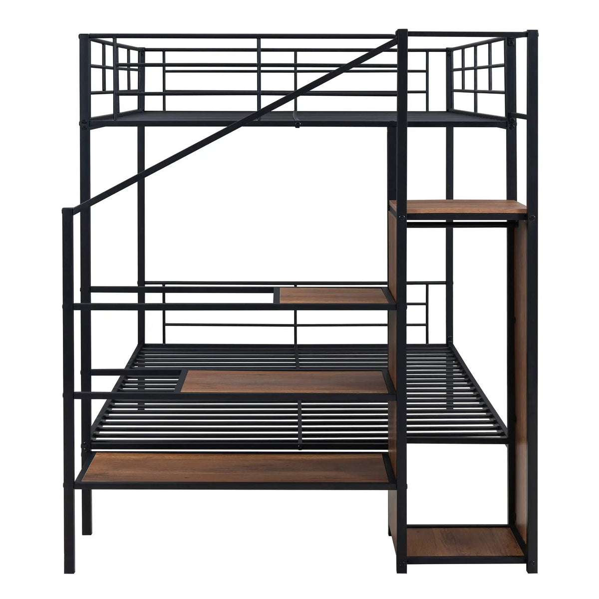 Metal Bunk Bed With Desk | Lateral Storage Ladder | Wardrobe | Clean-Cut Silhouette