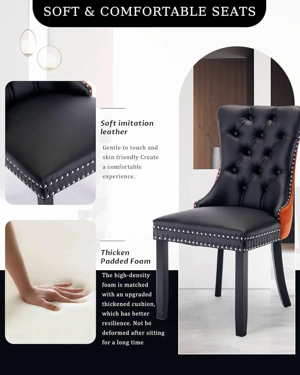 Leather Dining Chair Set Of 2 Tufted Black And Orange from PriceLows™