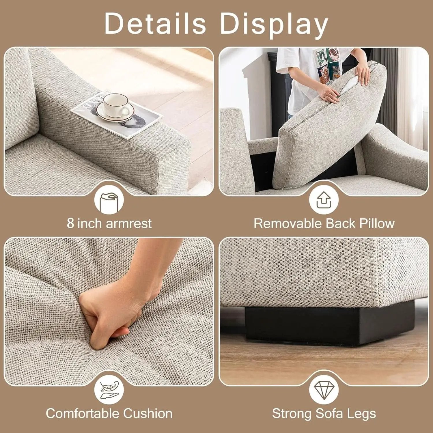 47 Inch Linen Fabric Armchair Pair Oversized Oatmeal from PriceLows™