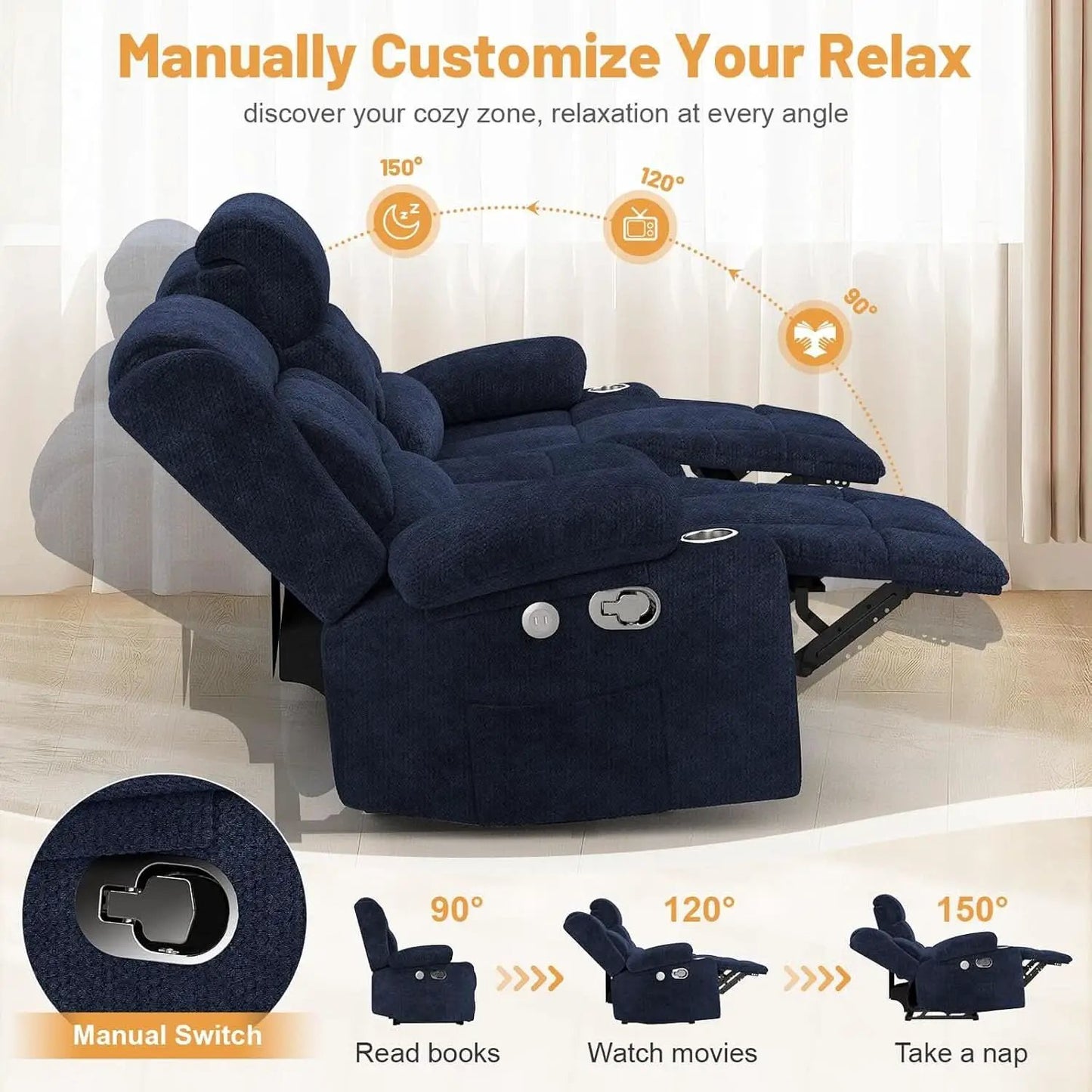 Blue Loveseat Recliner Sofa With Flip Backrest Manual from PriceLows™