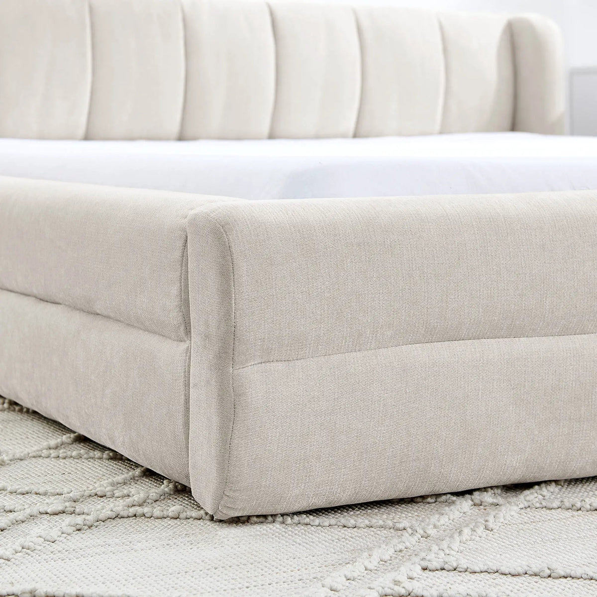 Modern Upholstered Bed Frame | Queen Size | Thick Fabric Upholstery | Grounded Headboard Design