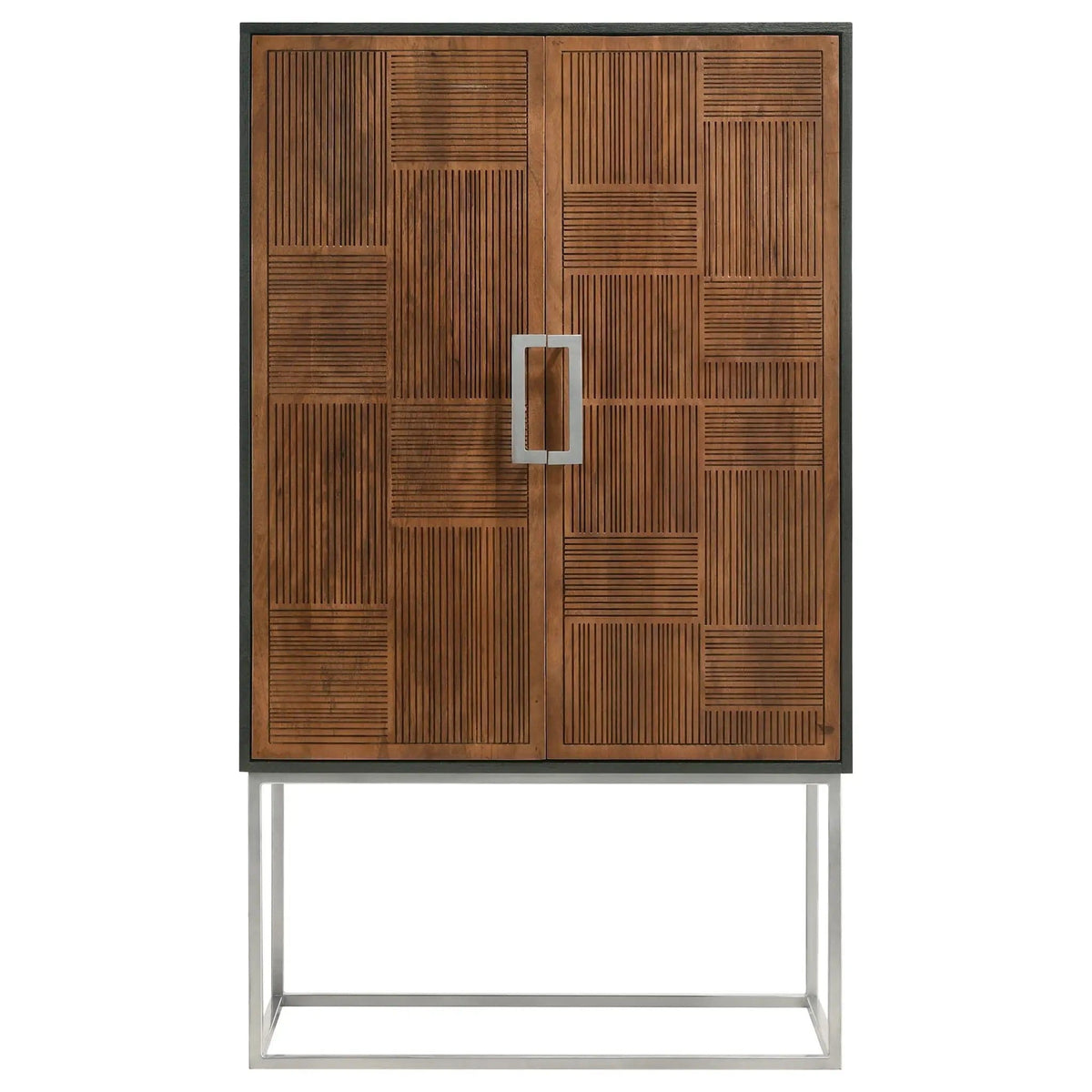 Borman 2-door Home Bar Cabinet Wine Storage Walnut and | 36 x 18 x 63.5 in | Mango Wood & Walnut | Black
