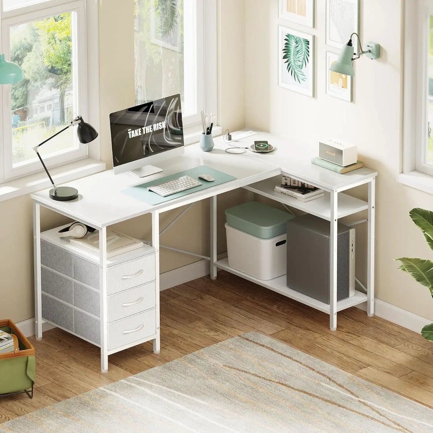 47 Inch L Shaped Desk With Power Outlets For Home Office from PriceLows™